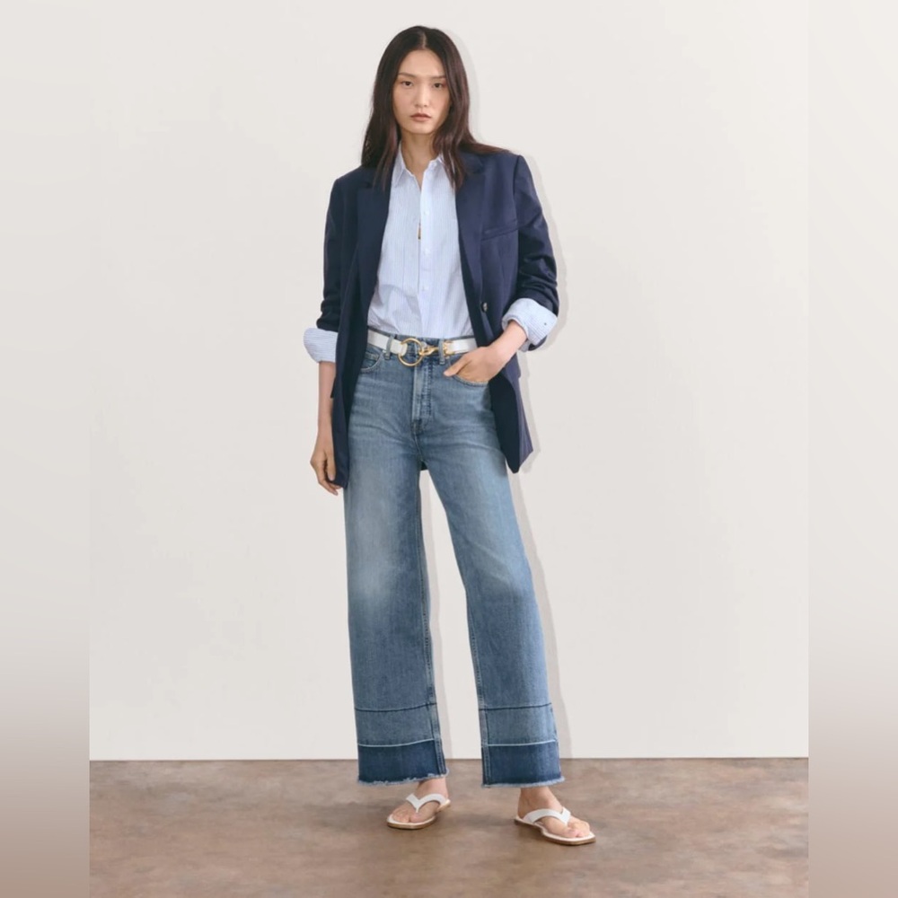 Everlane Two-Tone Hem Wide-Leg Jeans in Light Blue